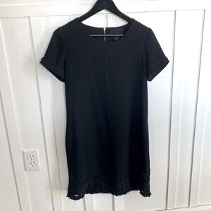 Cynthia Rowley Little Black Boho Crocheted Midi Flowy Gold Zipper Dress Size 4